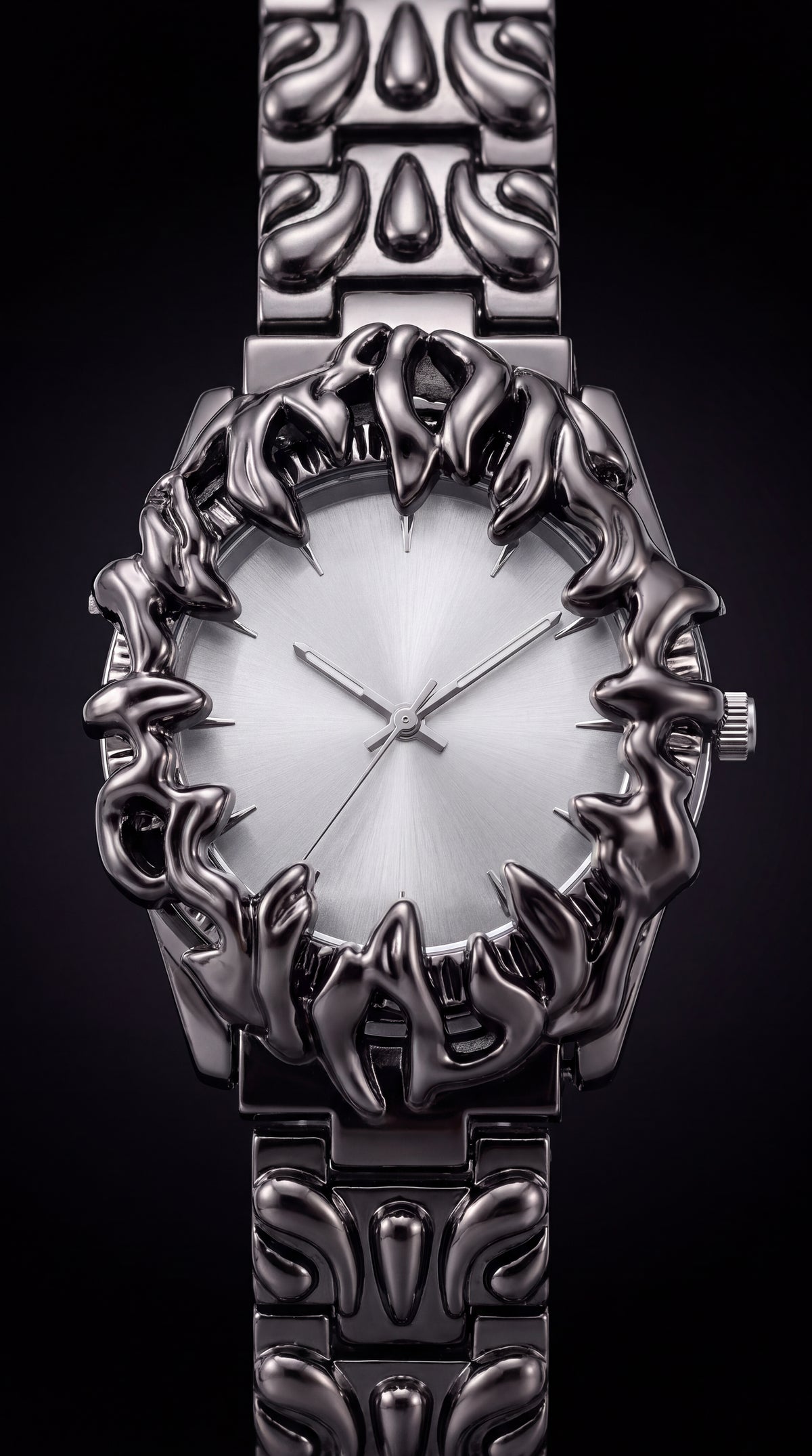 ZYRO Tsume gothic claw watch, silver dial, front view