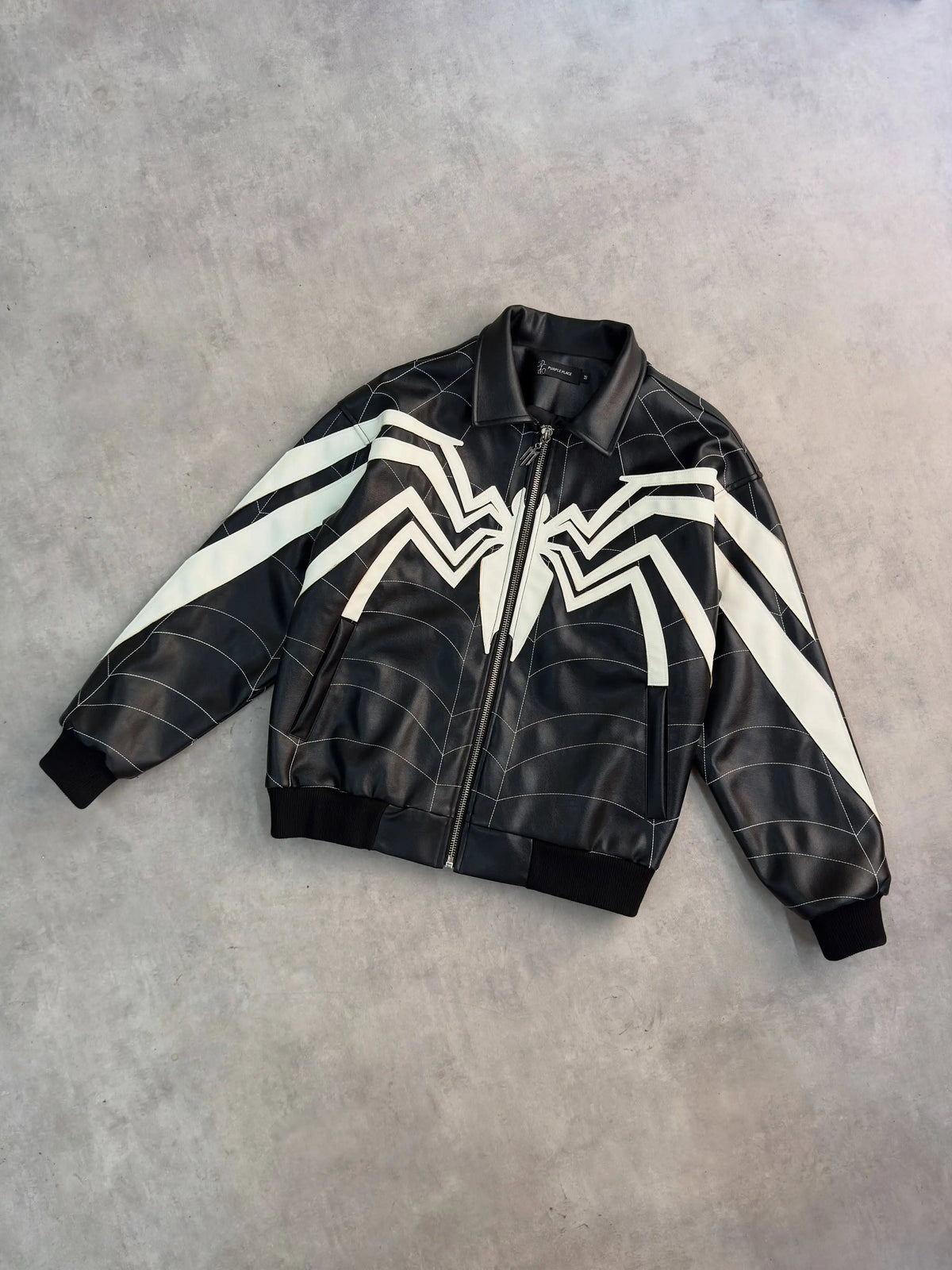 ZYRO Joro Spider oversized faux leather jacket with patchwork panels