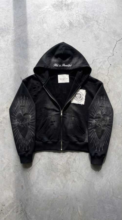 ZYRO fur collar zip hoodie Ed. 08 with a faux-fur trimmed hood